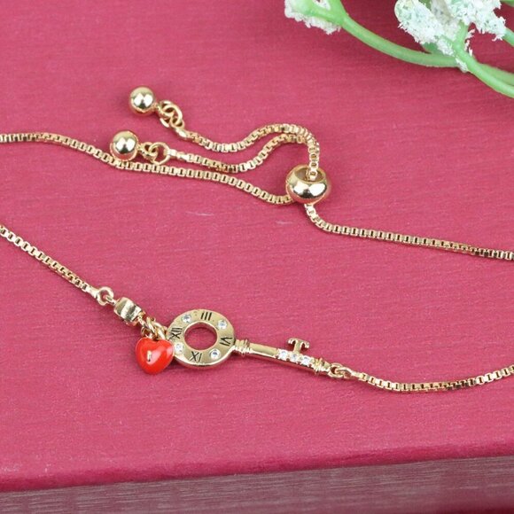 Rose Gold Key and Heart Charm Adjustable A-Bracelet for Women, XPAB0695 - Picture 12 of 12